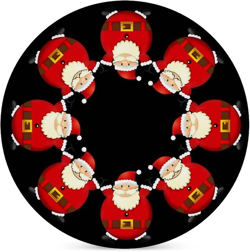 4pcs Round Christmas Santa Claus On Black Ceramic Coasters With Cork-backed For Coffee Drink Cup Mat Absorbent Stone Coasters