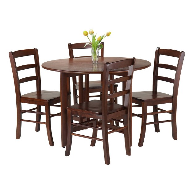 5pc Alamo Drop Leaf Dining Set With Ladder Back Chairs Wood walnut Winsome