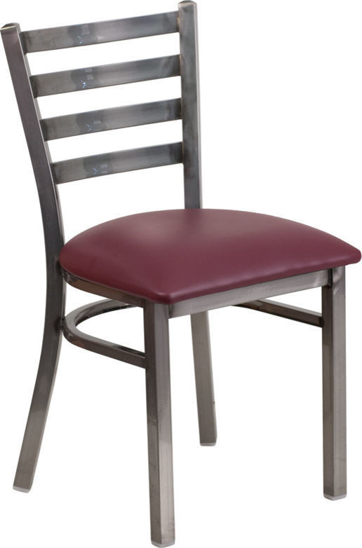Clear Coated Ladder Back Metal Restaurant Chair  Burgundy Vinyl Seat   Contemporary   Dining Chairs   by Beyond Design  ampMore  Houzz