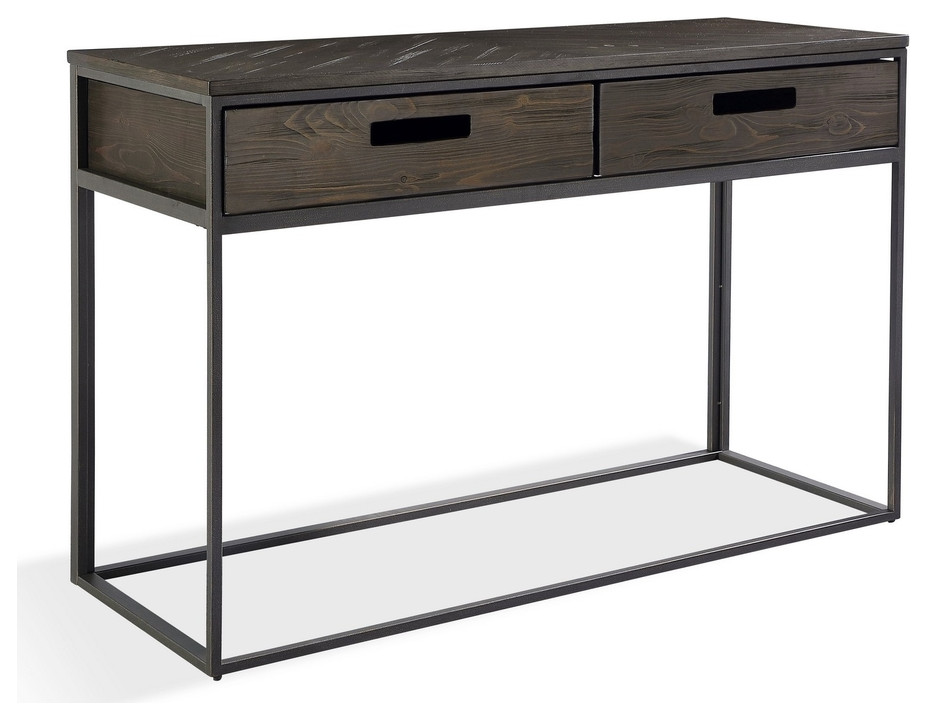 Nia 46 Inch Console Side Table 2 Gliding Drawers Pine Wood Veneer Brown   Side Tables And End Tables   by Dot  ampBo  Houzz