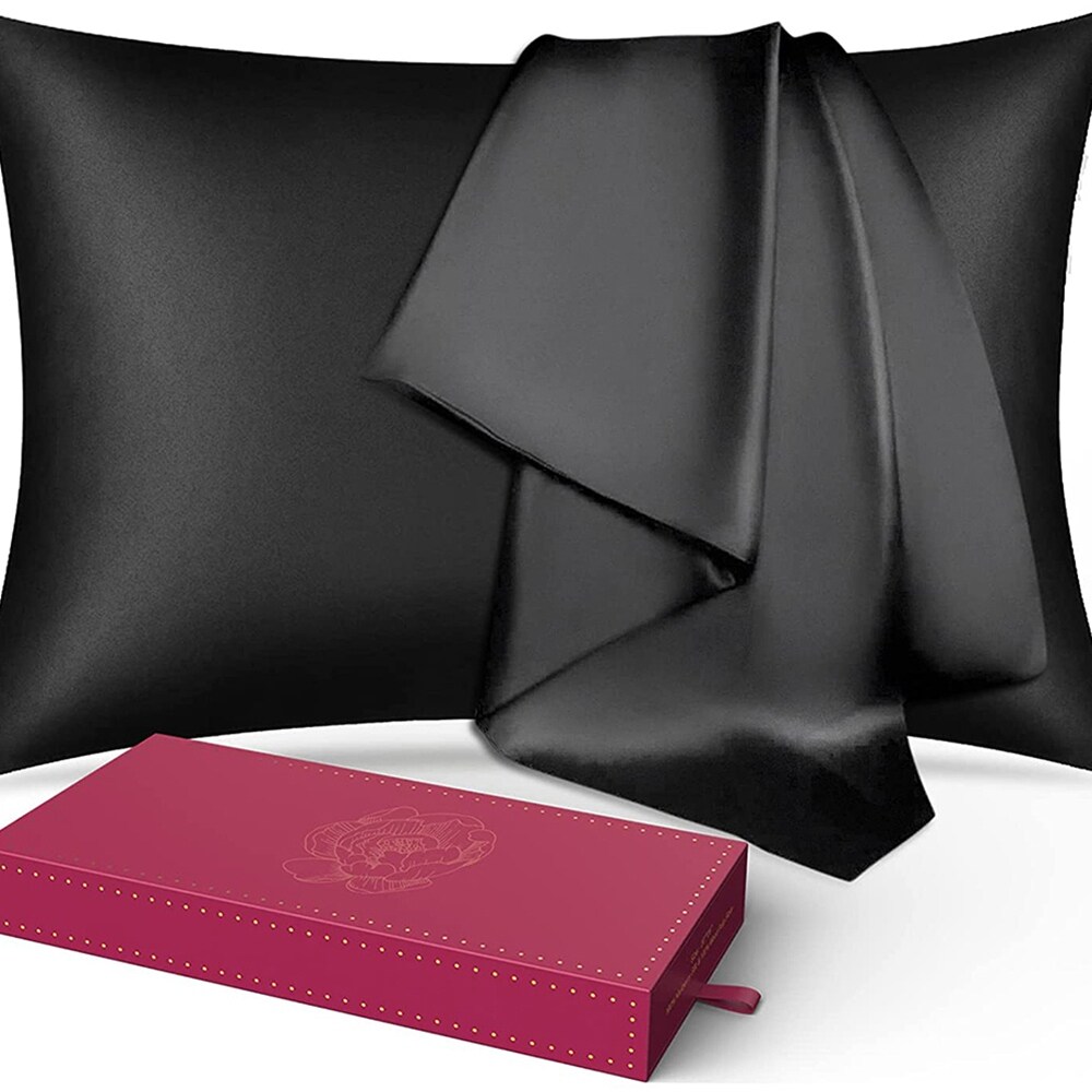 Double Sided Design Silk Pillowcase with Hidden Zipper Black