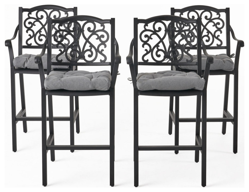 Rosemary Outdoor Barstool With Cushion  Set of 4   Mediterranean   Outdoor Bar Stools And Counter Stools   by GDFStudio  Houzz