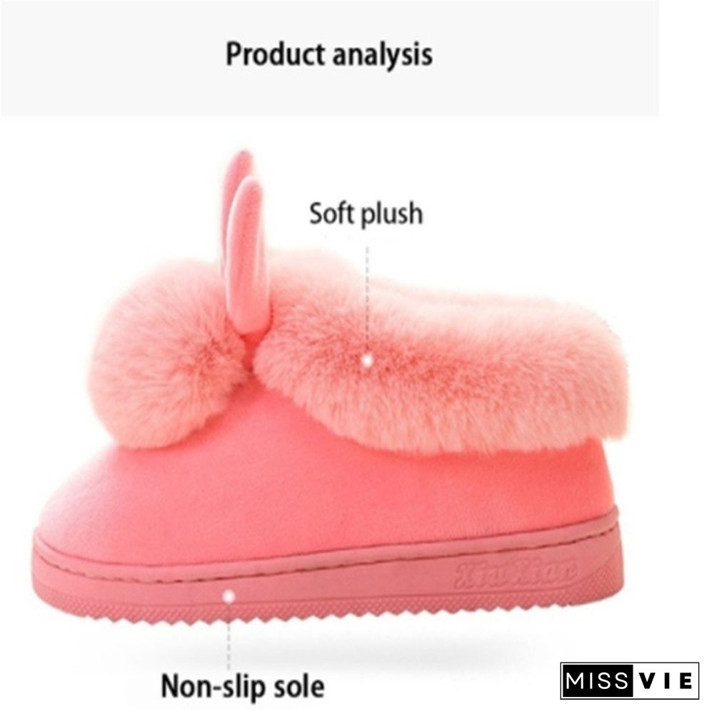 Winter Cute Rabbit Hair Indoor Warm Non-Slip Cotton Slippers Winter Women Shoes