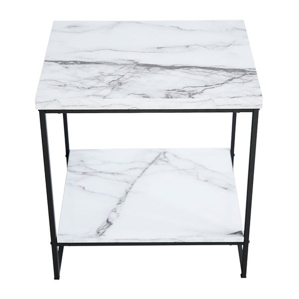 Roomfitters 2 Tier White Faux Marble Print End Table