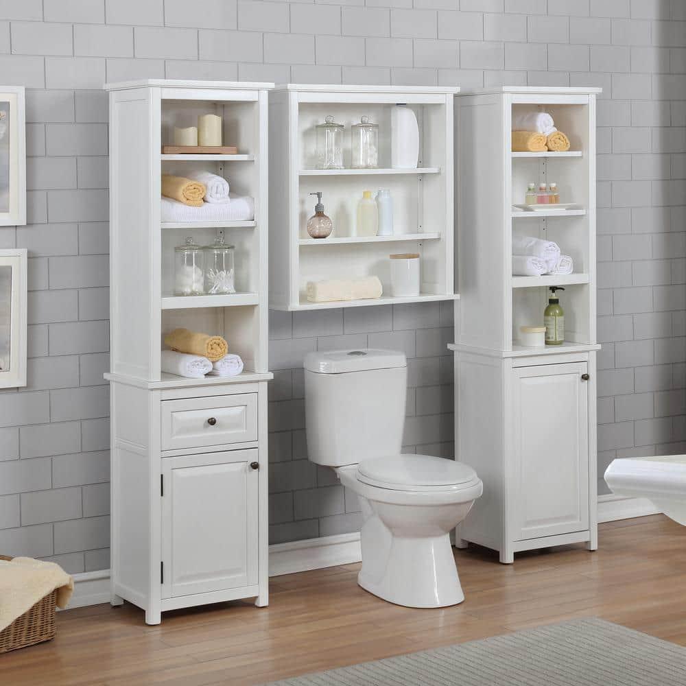 Alaterre Furniture Dorset Bathroom 17 in W Freestanding Storage Tower with Open Upper Shelves and Lower Cabinet in White