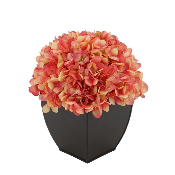 Faux Hydrangea in Matte Brown Tapered Zinc Cube