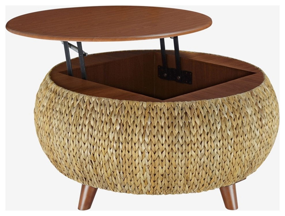 Gallerie Decor Bali Breeze Round Transitional Wood Coffee Table in Natural   Tropical   Coffee Tables   by Homesquare  Houzz