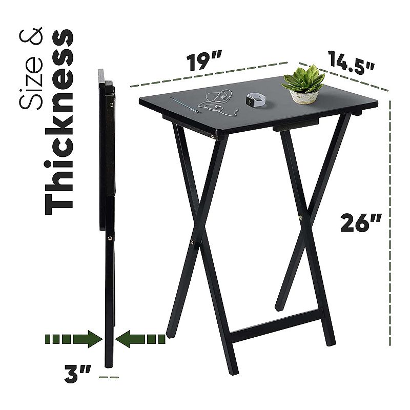 Pj Wood Folding Tv Tray Tables With Compact Storage Rack， 2 Piece Set