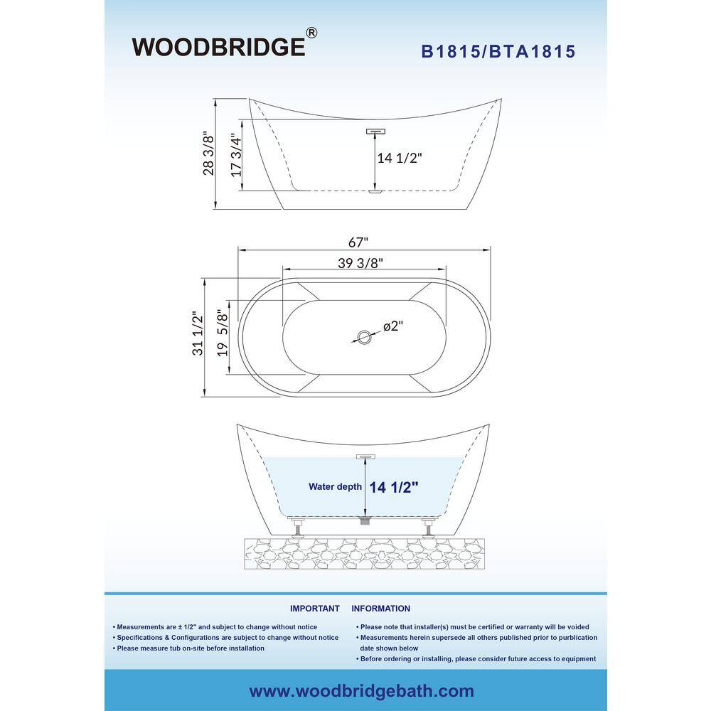 WOODBRIDGE Rolande 67 in. Acrylic FlatBottom Double Slipper Bathtub with Matte Black Overflow and Drain Included in Black HBT5597