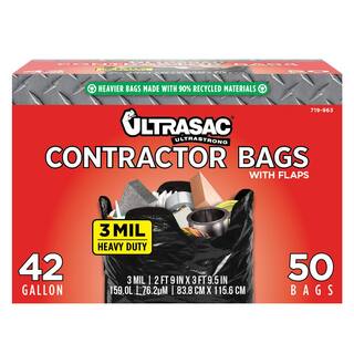 Ultrasac 42-Gallon Heavy Duty Contractor Bag with Flaps (50-Count) HMD 719963