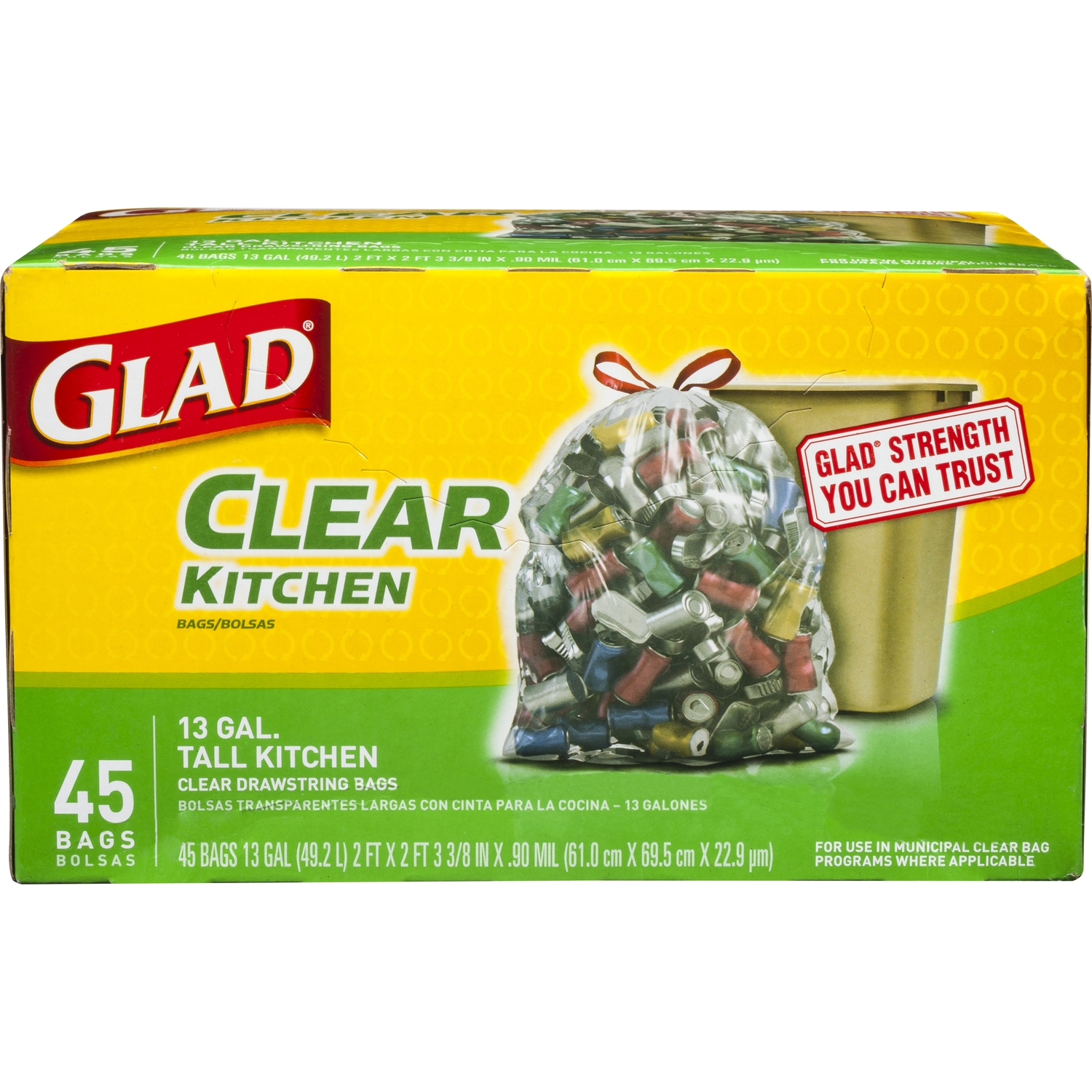 Glad 13 gal Tall Kitchen Bags Drawstring 45 pk 0.9 mil