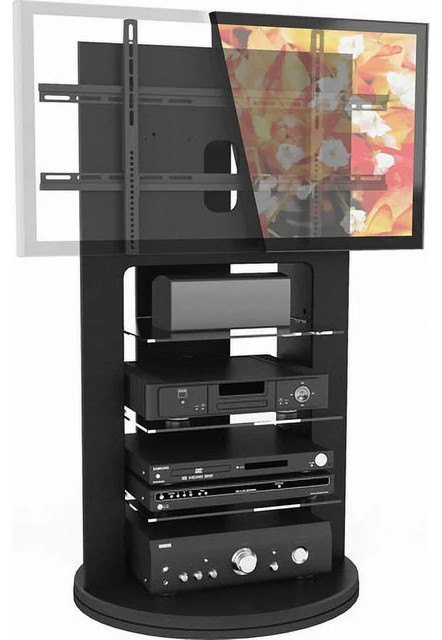 Contemporary TV Console  Swiveling Base With Open Compartments  Midnight Black   Contemporary   Entertainment Centers And Tv Stands   by Declusia  Houzz