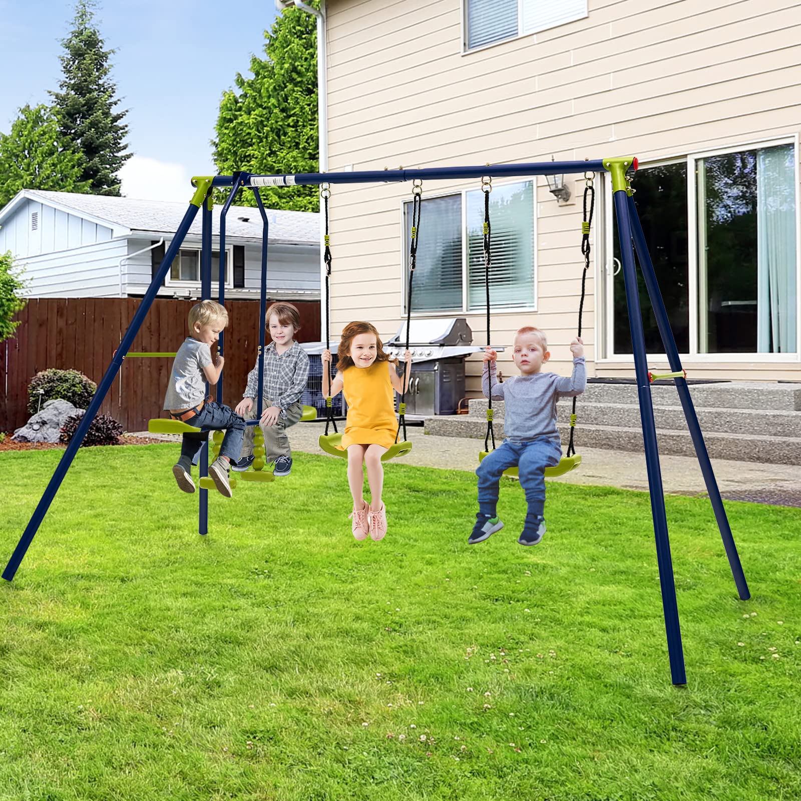 Costzon 440 lbs Swing Set for Backyard, 2-in-1 Heavy Duty Extra Large Metal Swing Frame