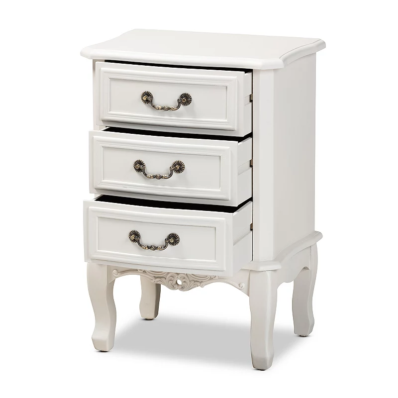 Baxton Studio Gabrielle 3-Drawer Nightstand Table