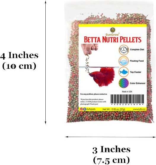 SunGrow High Protein Betta and Goldfish Floating Food Pellets Food， 0.95-oz bag