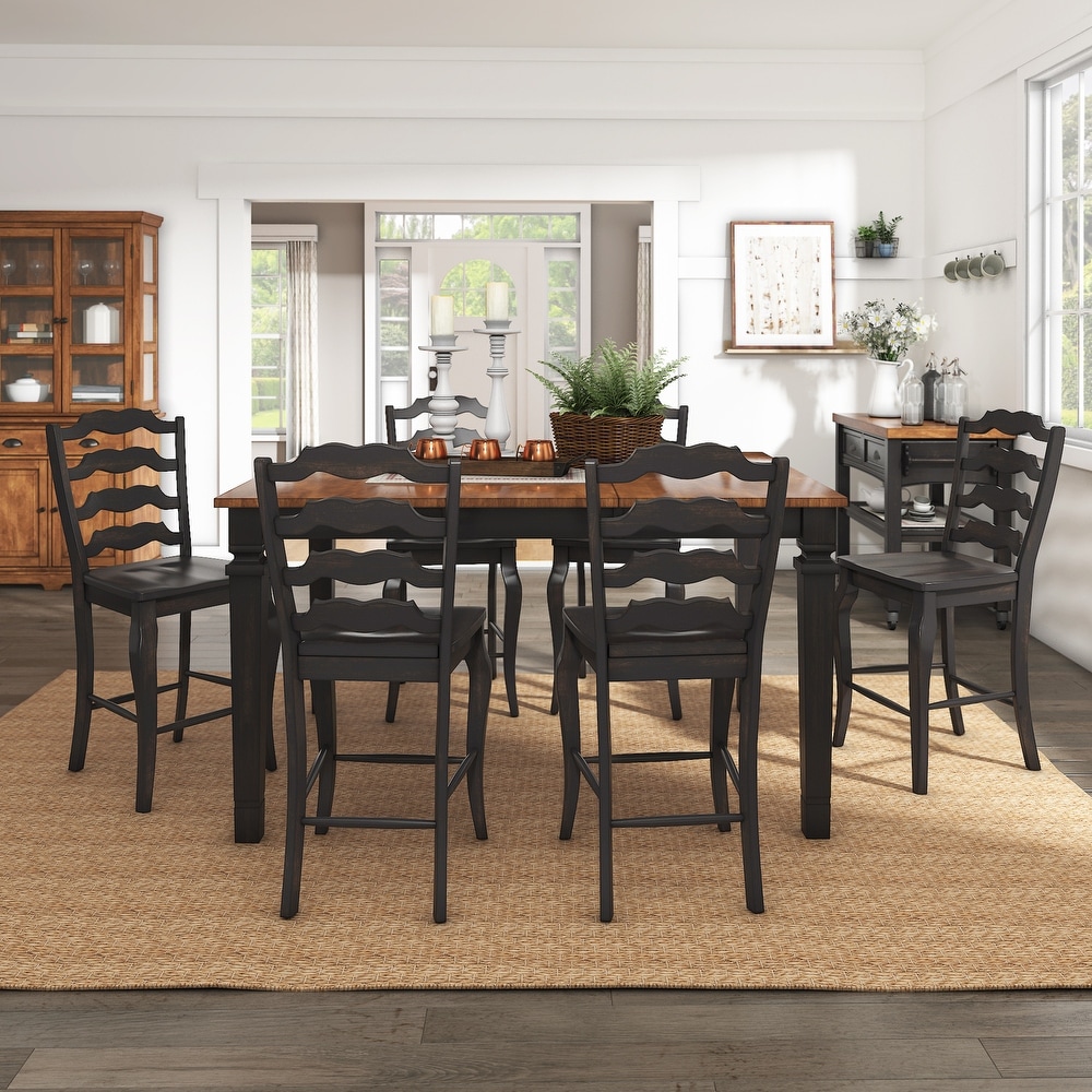 Elena Antique Black Extendable Counter Height Dining Set with French Ladder Back Chairs by iNSPIRE Q Classic