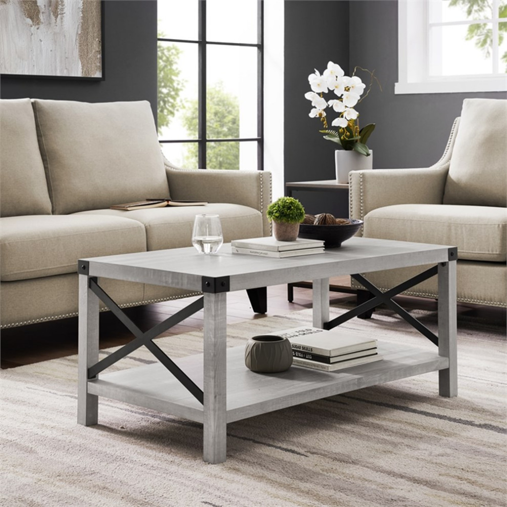 Bowery Hill Modern Farmhouse Coffee Table in Stone Gray Finish   Farmhouse   Coffee Tables   by Homesquare  Houzz