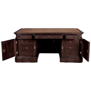 Design Toscano Oval Office Presidents' H.M.S. 72 in. Rectangular Mahogany Brown 7-Drawer Executive Desk AF57262