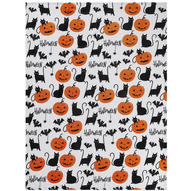 Kate Aurora Ultra Soft amp Plush Oversized Halloween Spooky Cats Bats amp Jack O x27 Lanterns Accent Throw Blanket 50 In W X 70 In L