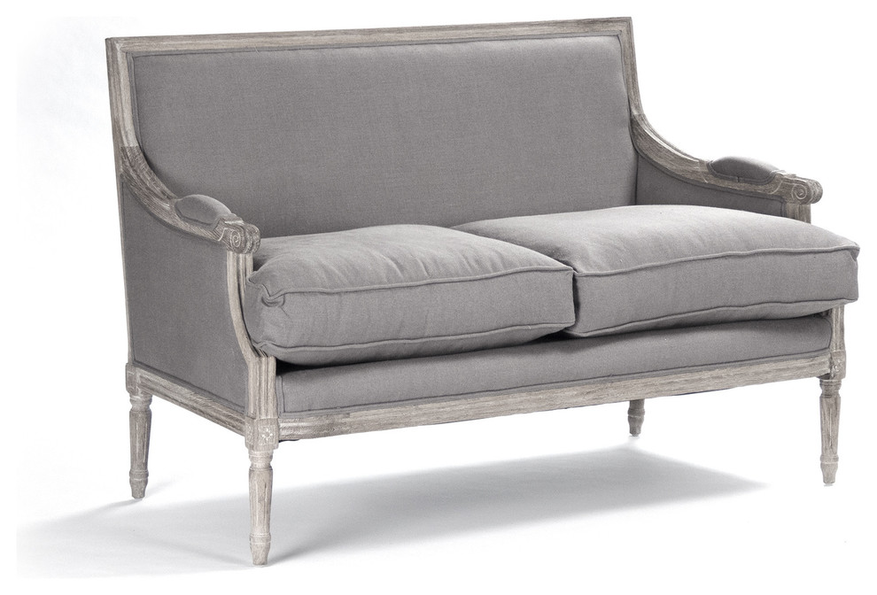 Louis Settee  Gray Linen   Traditional   Loveseats   by Nook  ampCottage  Houzz