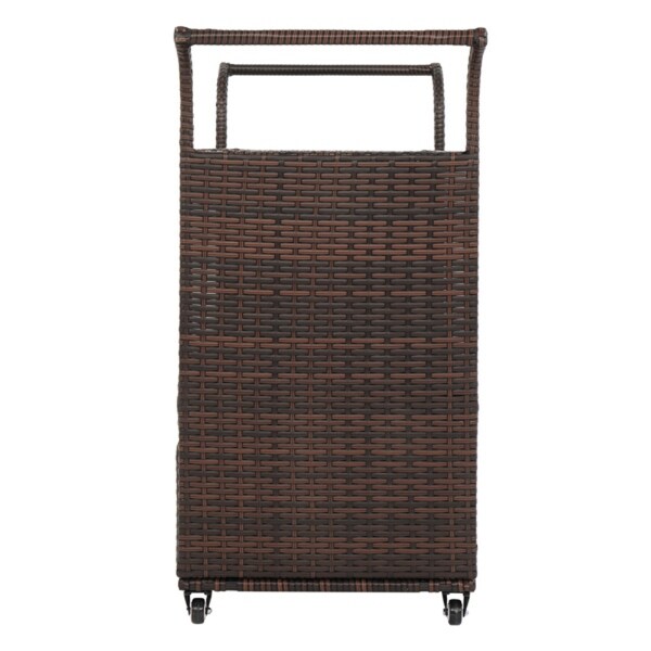 Outdoor Patio Wicker Rattan Serving Bar Cart Sideboard On Wheels Brown Gradient