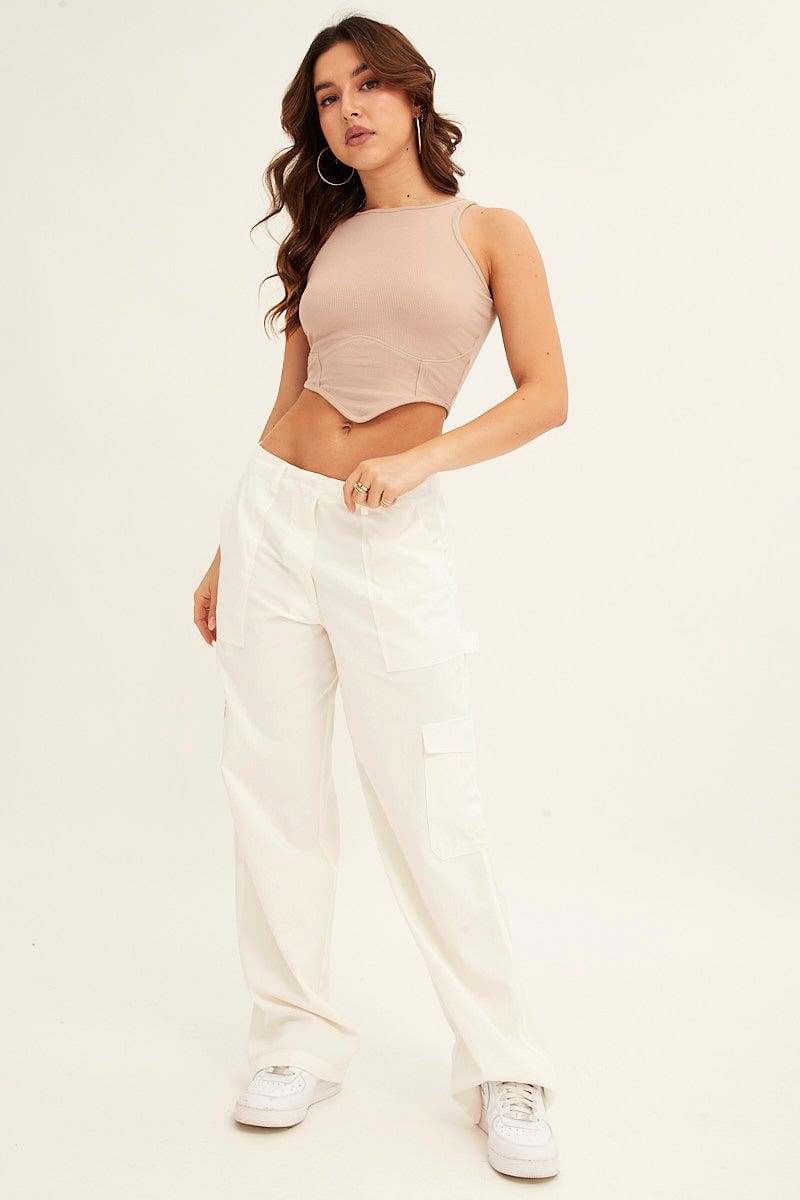 White Cargo Pant Mid Rise