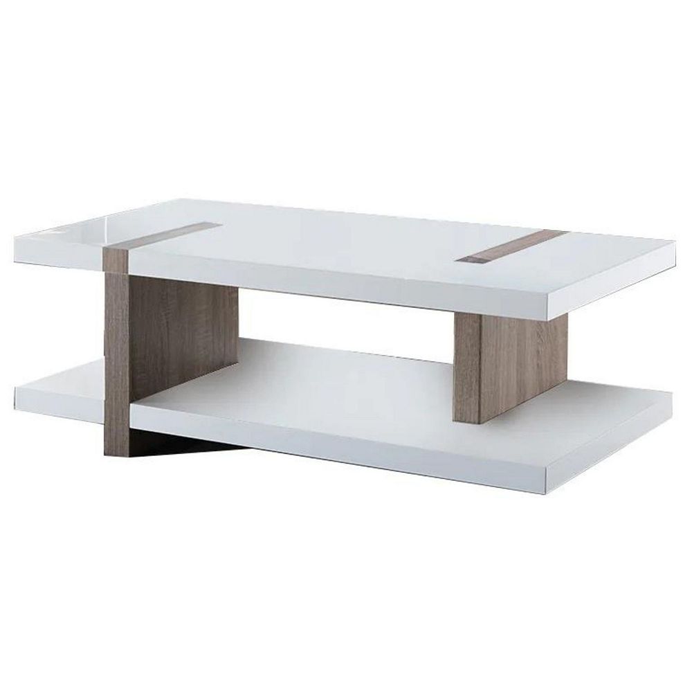 FC Design Glossy White and Dark Taupe Coffee Table with Spacious Bottom Shelf