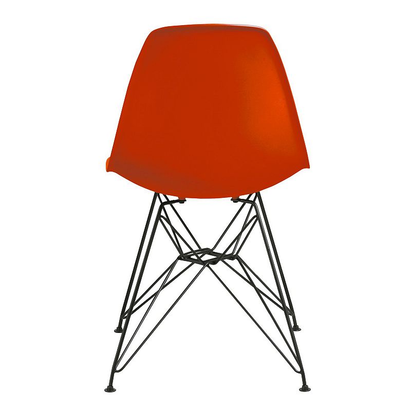 Deep Back Plastic Chair with Metal Eiffel Style Legs Set of 2， Orange and Black