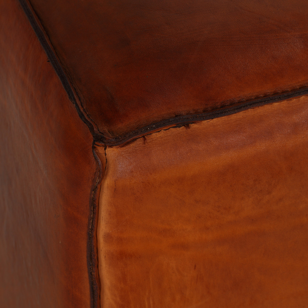 Sands Genuine Leather Cube Ottoman  Saddle Brown   Transitional   Footstools And Ottomans   by CozyStreet  Houzz