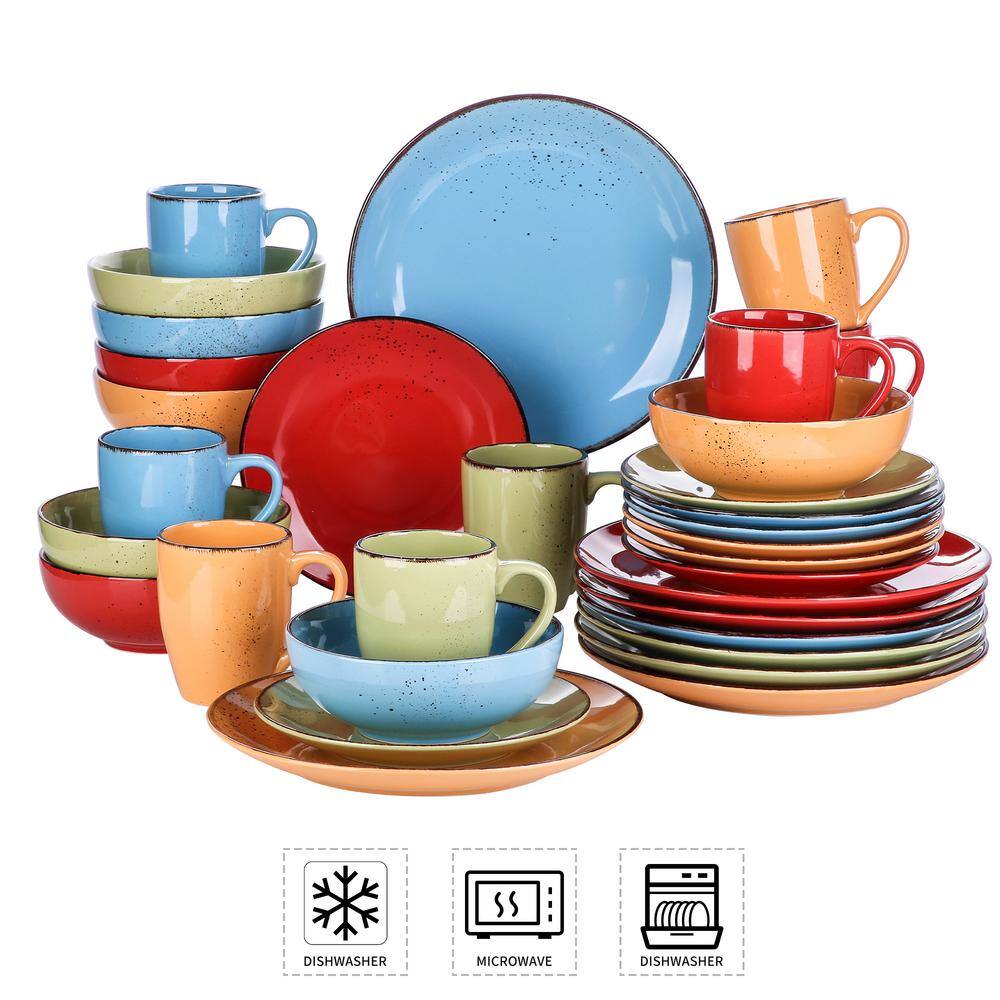 vancasso Navia Tropical Multi-colors 32-Piece Stoneware Dinnerware Sets with Dinner Dessert Plate Bowl Mug (Service for 8) VC-NAVIA-16-SL*2