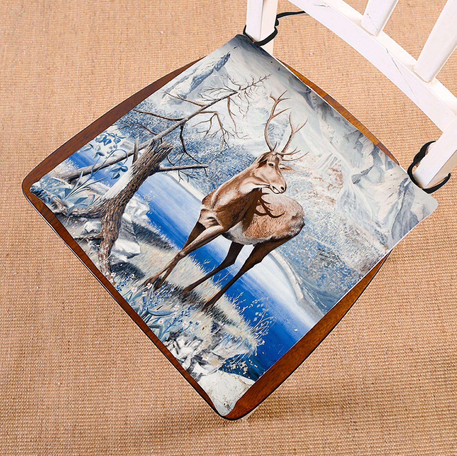 Winter Landscape Nature Scenery Chair Pad， Animal Reindeer Among River Edge Seat Cushion Chair Cushion Floor Cushion 50x50 Cm