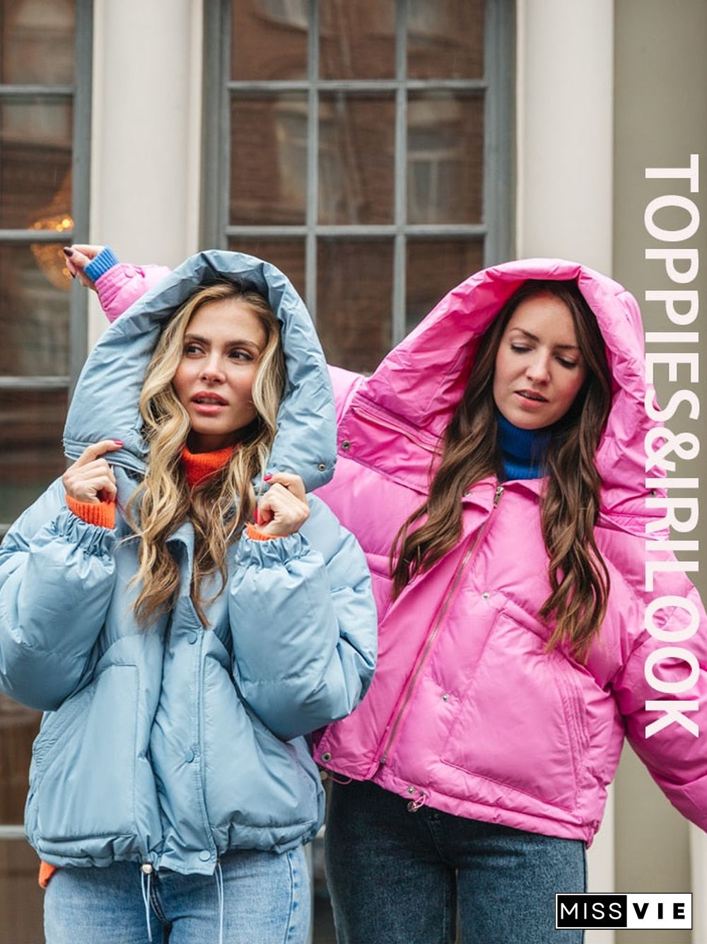 Toppies Winter Jacket Women Hooded Pink Puffer Jackets Loose Casual Candy Color Coat Korean Fashion Outwear