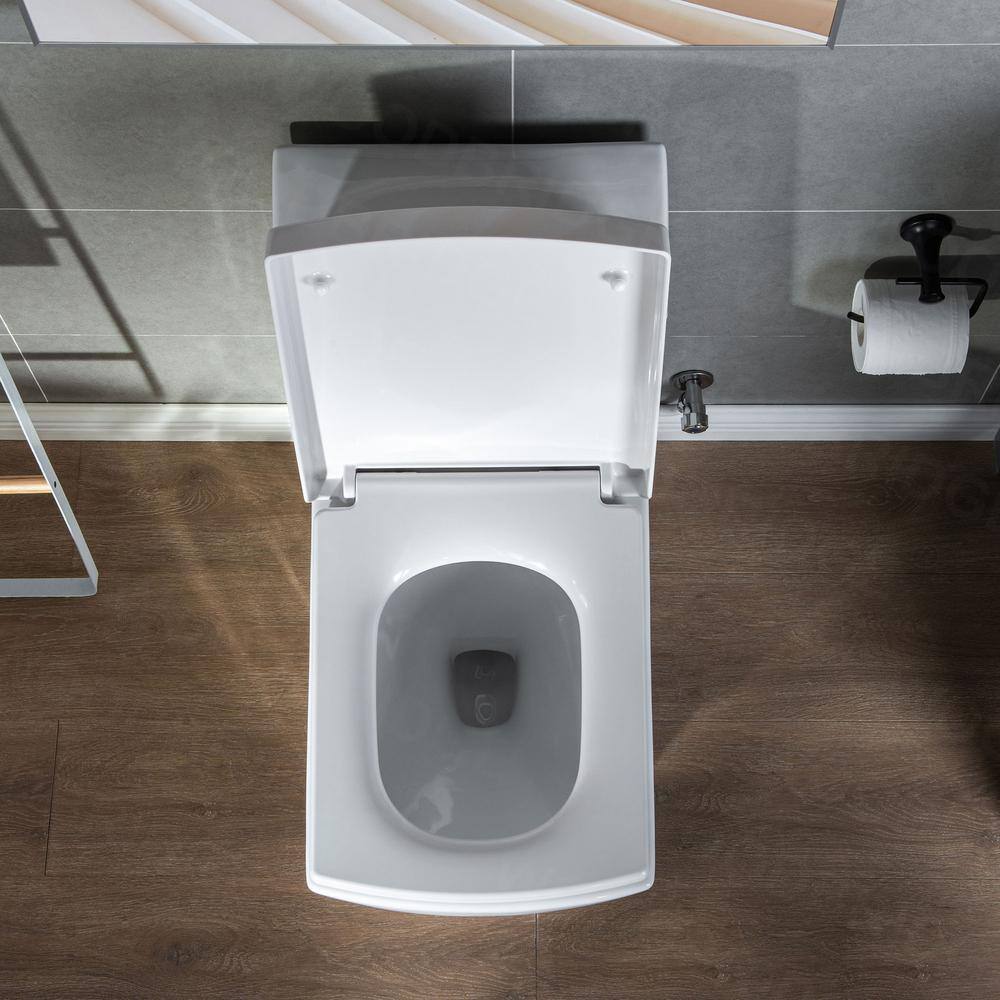 WOODBRIDGE Modern 1-piece 1.1 1.6GPF Dual Flush Square Elongated All-In One Toilet in White with Soft Closed Seat Included HB0920-BG