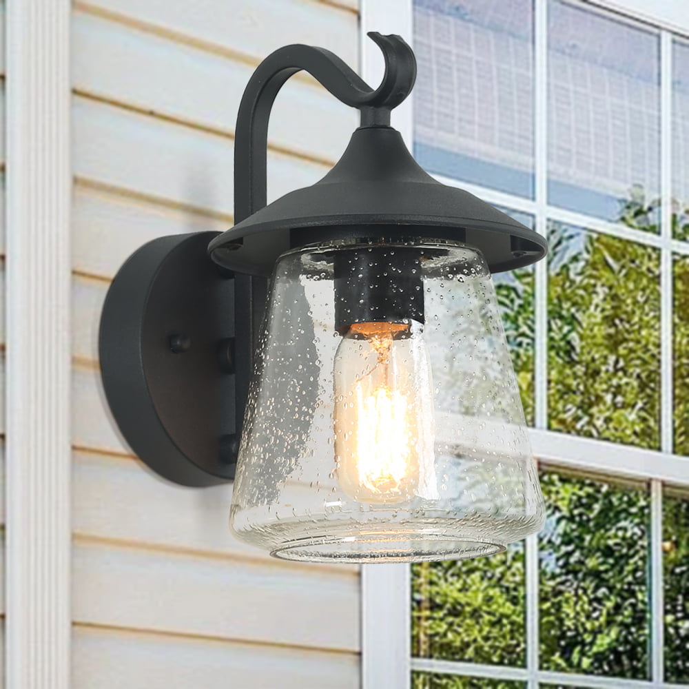 LNC Farmhouse Outdoor Wall Light with Clear Seeded Glass,Black Wall Sconce