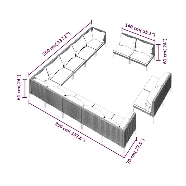 13 Piece Patio Lounge Set with Cushions Poly Rattan Dark Gray - Overstock - 36364819