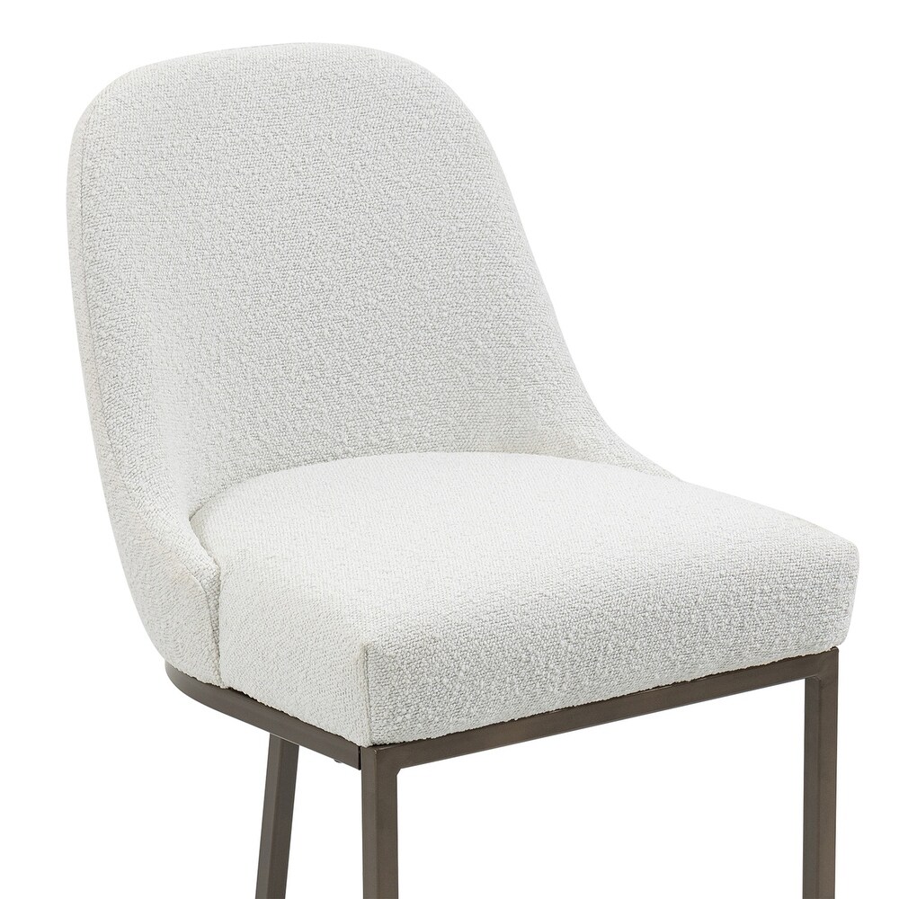 Set of 2 Ayane White Boucle Bar Stool with Iron Legs