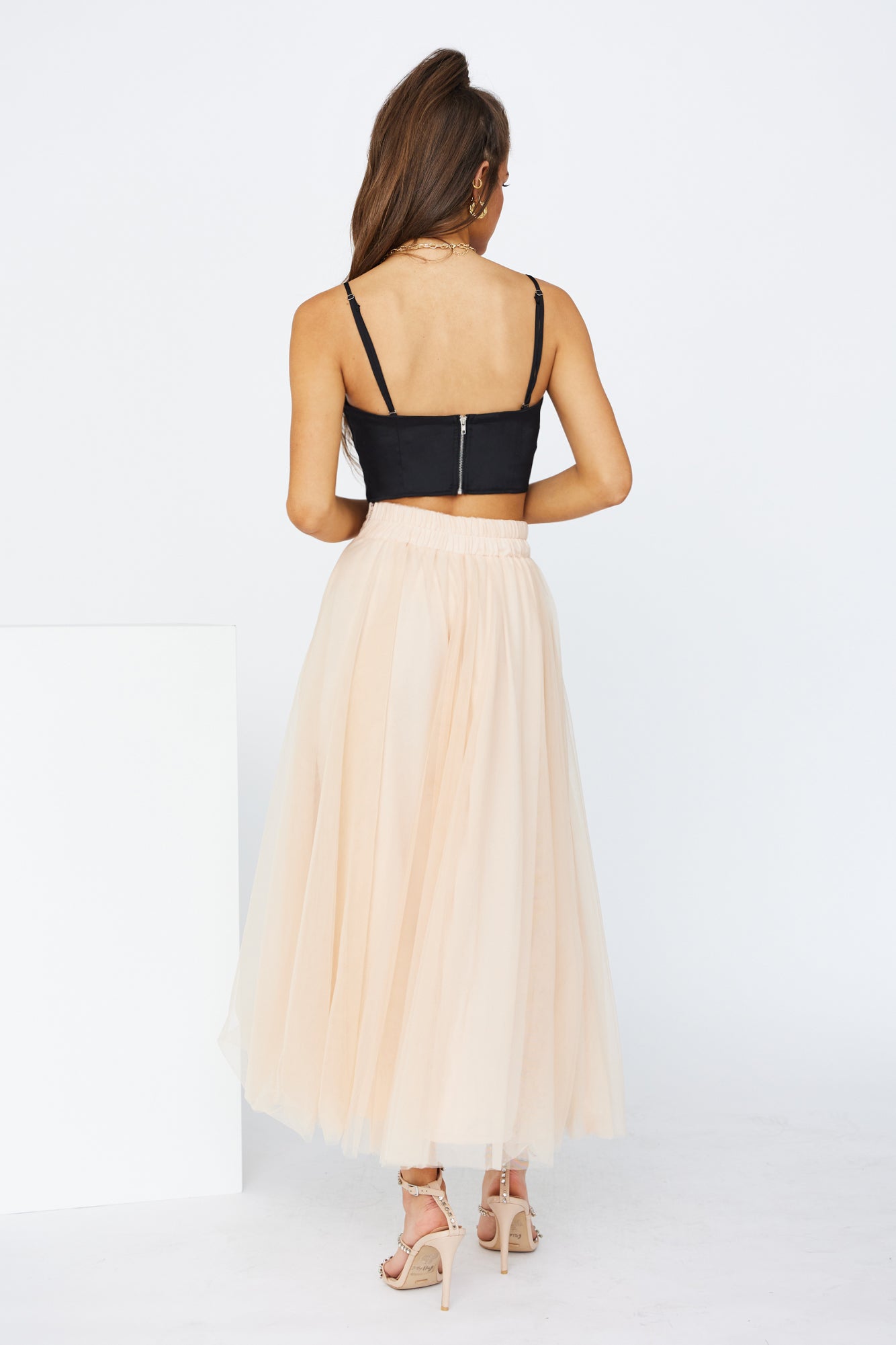 Keeping It Smart Midi Skirt Nude