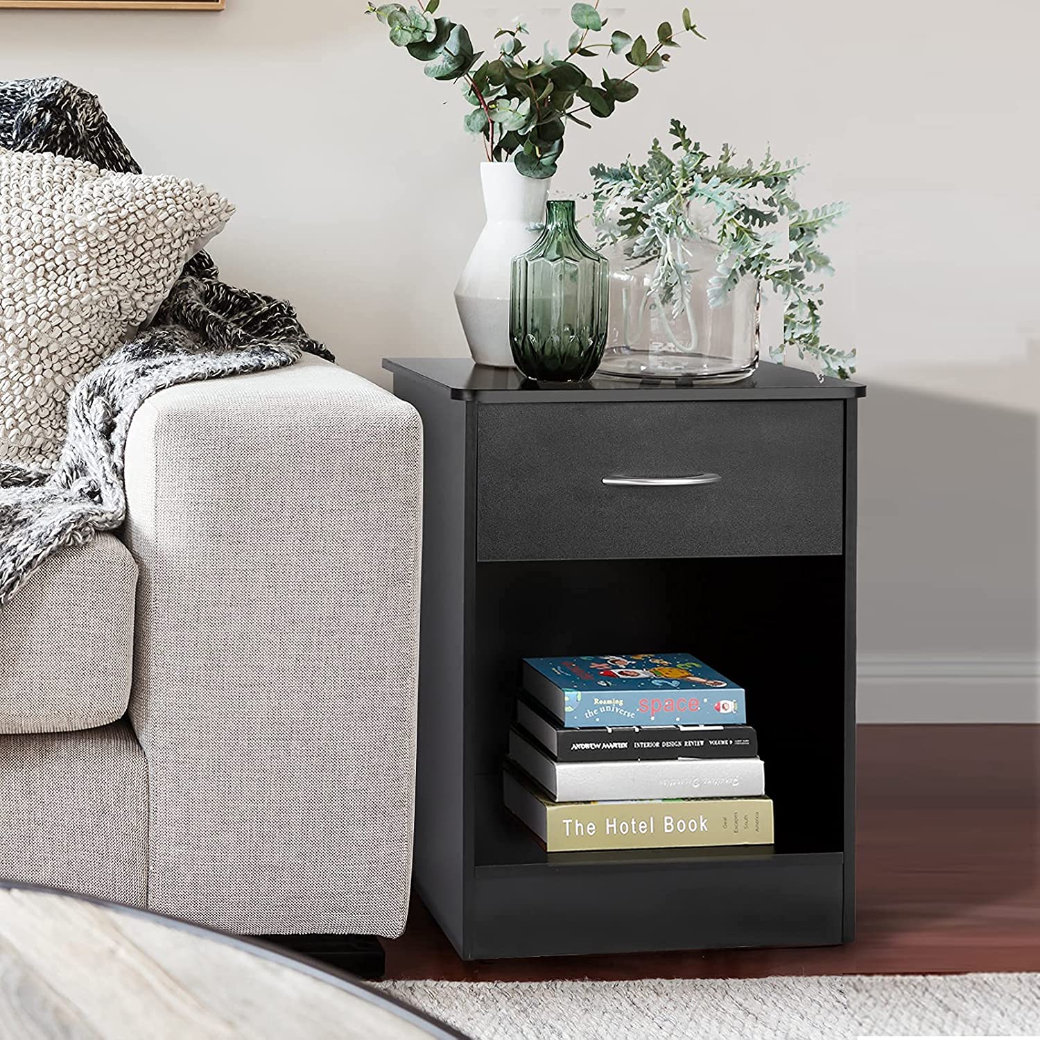 Nightstand with Drawer Bedside Table File Cabinet Storage with Sliding Drawer and Shelf