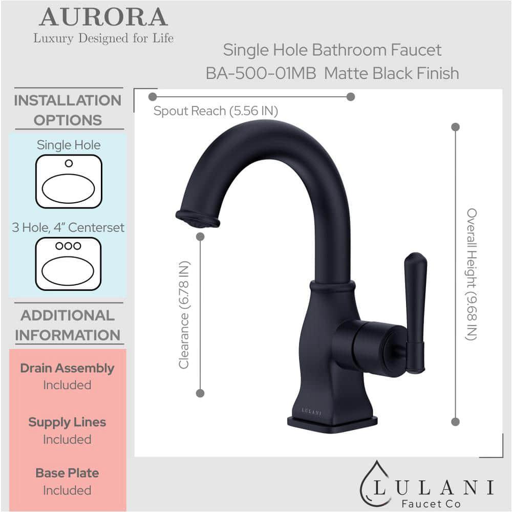 Lulani Aurora 1Handle Single Hole Bathroom Faucet in Matte Black