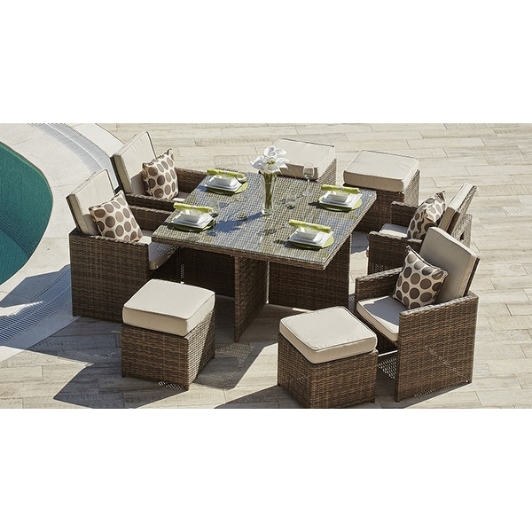 9piece Outdoor Dining Table Set with Cushions