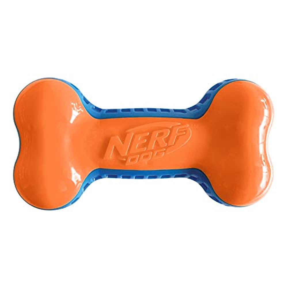 Nerf Dog TPR EXO Squeak Dog Toy， Lightweight， Durable and Water Resistant， Single Unit， Blue/Orange