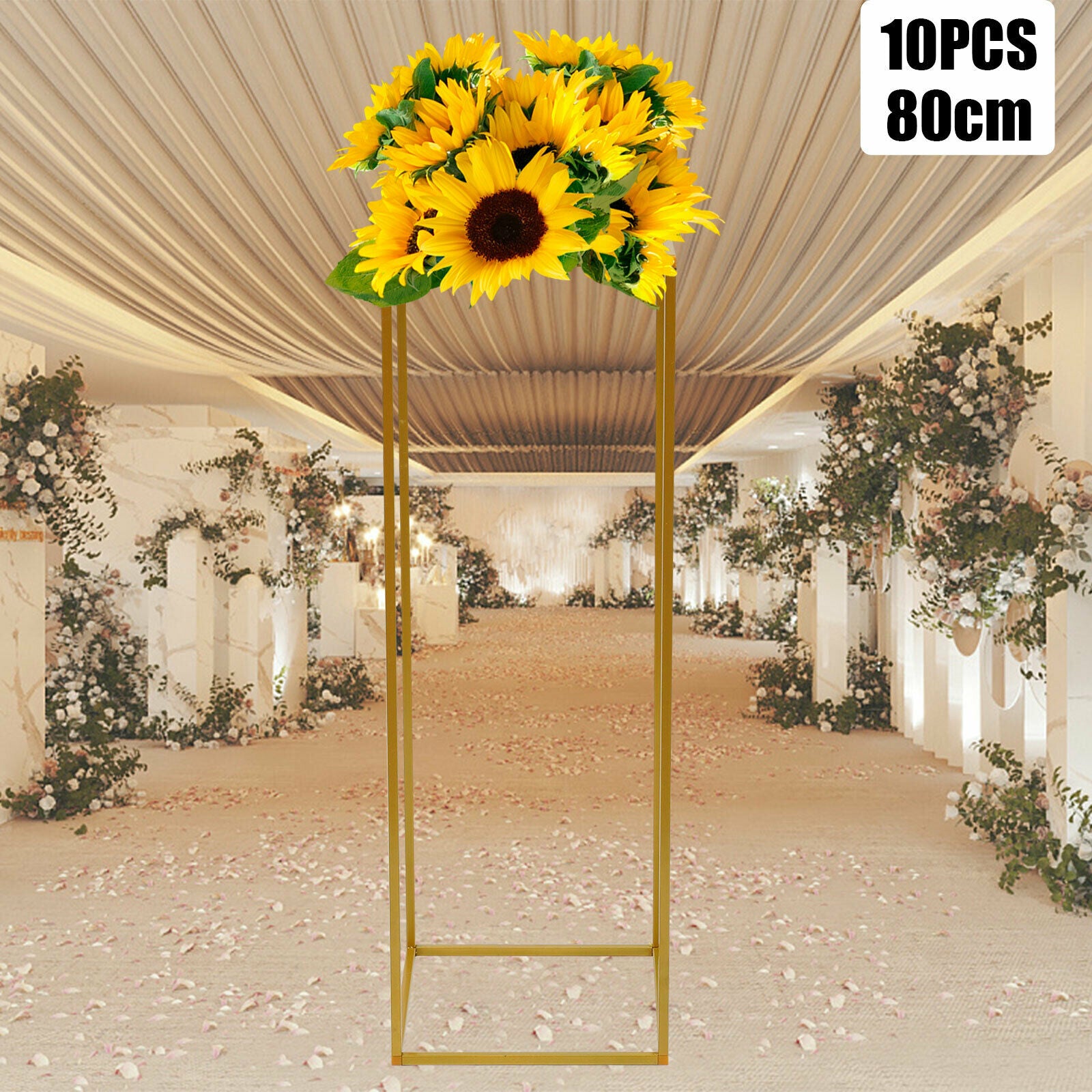 Anqidi Wedding Flower Stand Set, 10Pcs Rectangle Gold Metal Column Rack Wedding Prop Decor Balloon Display Holder (80cm)