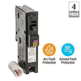 Square D Homeline 15 Amp Single-Pole Dual Function (CAFCI and GFCI) Circuit Breaker (4-Pack) HOM115DFC4