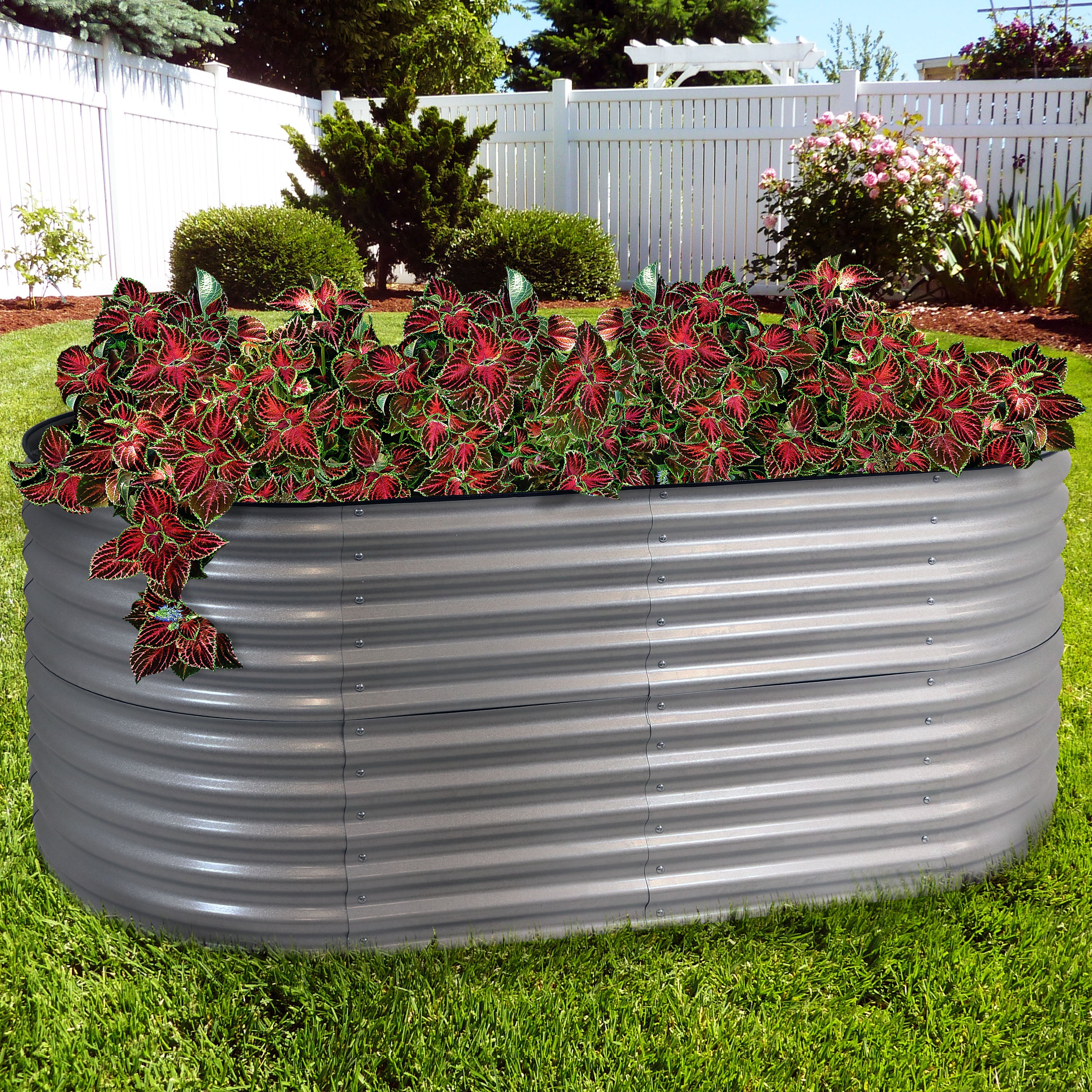 Sunnydaze Large Oval Steel Raised Garden Bed - Stand-Up Height - 79