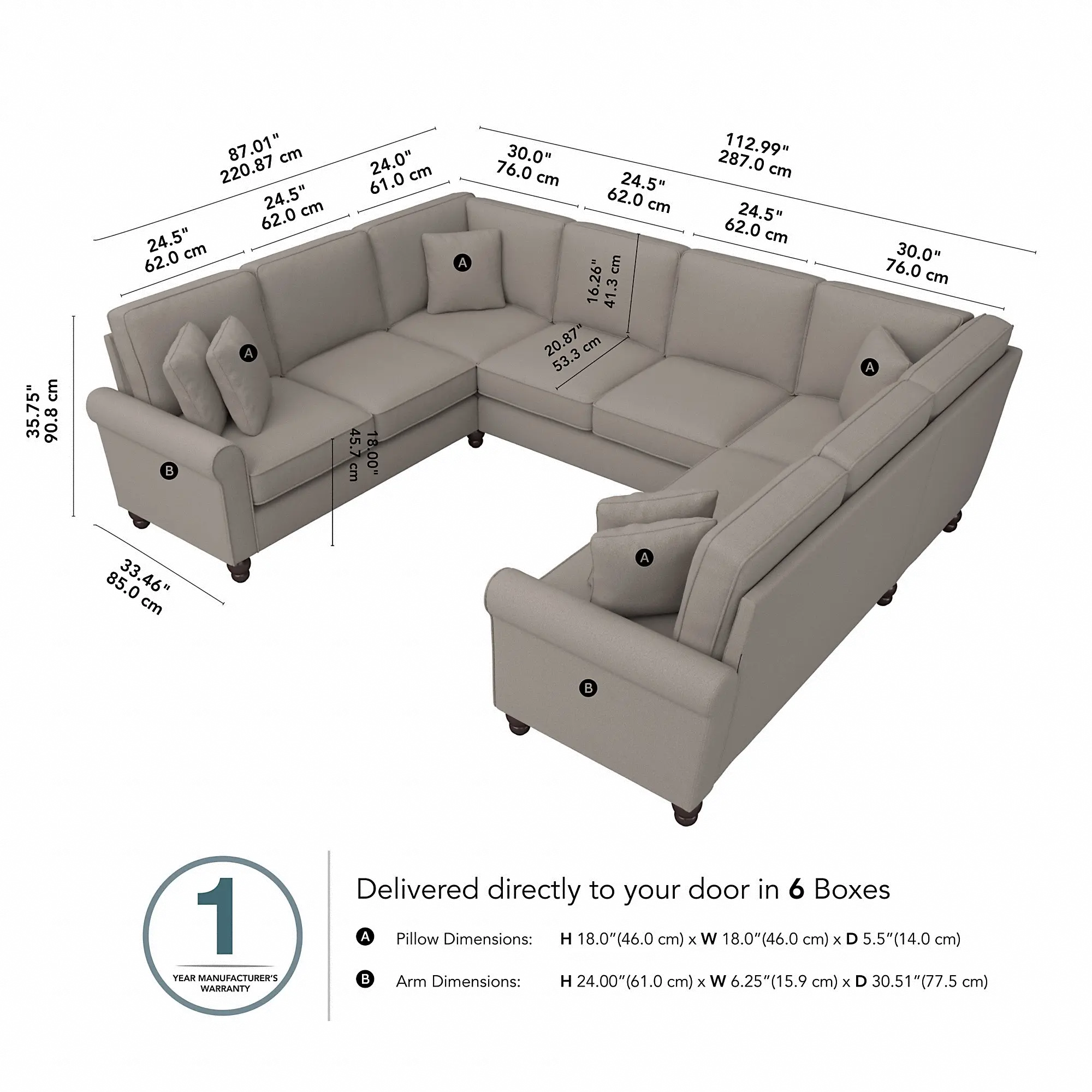 Hudson Beige U Shaped Sectional - Bush Furniture