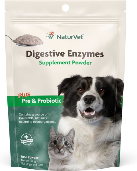 NaturVet Digestive Enzymes Plus Pre and Probiotic Powder Digestive Supplement for Cats and Dogs