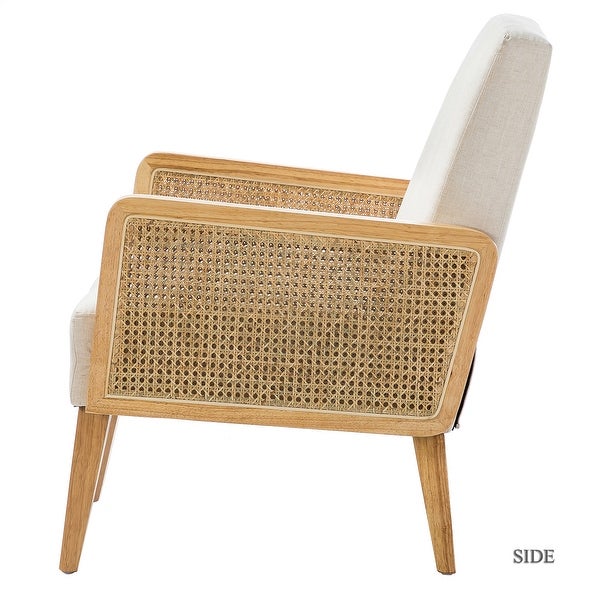 Carmina Upholstered Cane Accent Chair with Rattan Arms by HULALA HONE