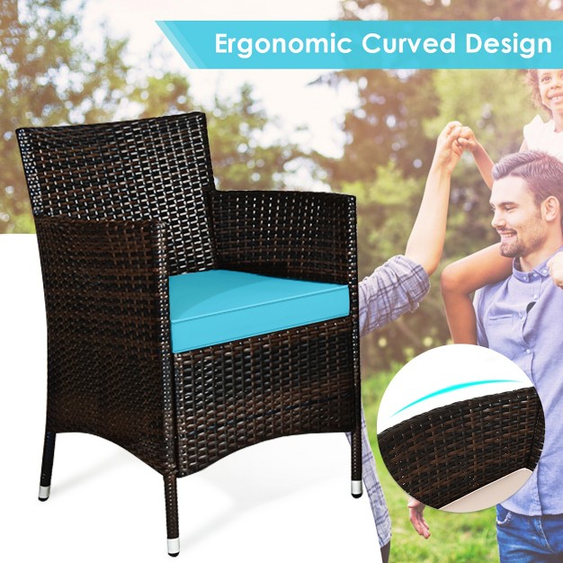 Tangkula 8 Pieces Patio Rattan Conversation Furniture Set Outdoor W Brown amp Turquoise Cushion