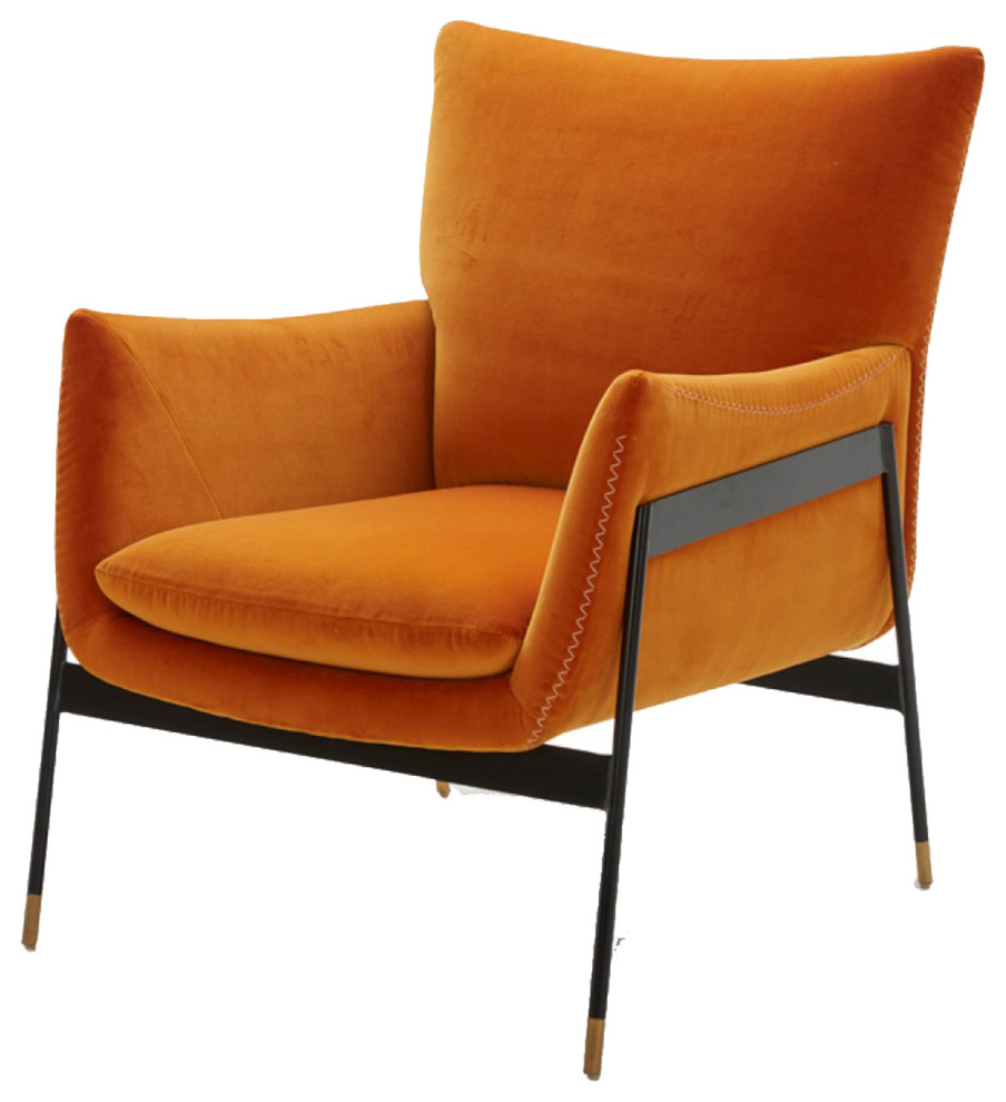 Benzara BM211184 Fabric Lounge Chair with Metal Frame  Orange and Black   Midcentury   Armchairs And Accent Chairs   by VirVentures  Houzz