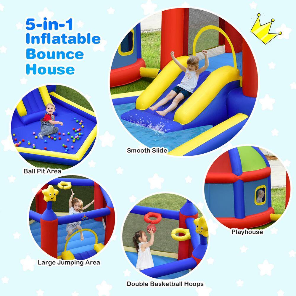 Gymax 735-Watt Inflatable Slide Castle Kids Bounce House Bouncy with Large Jumping Area Playhouse and Blower GYM09783